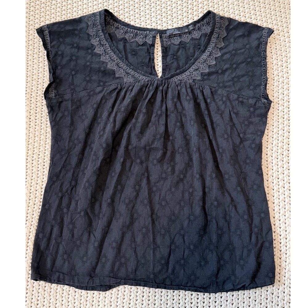 Prana Black Embroidered Blossom Top Boho Cotton Medium Cottagecore Whimsigoth